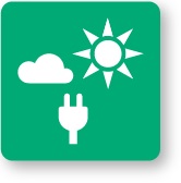gráfico de una nube, el sol y un enchufe sobre un fondo verde