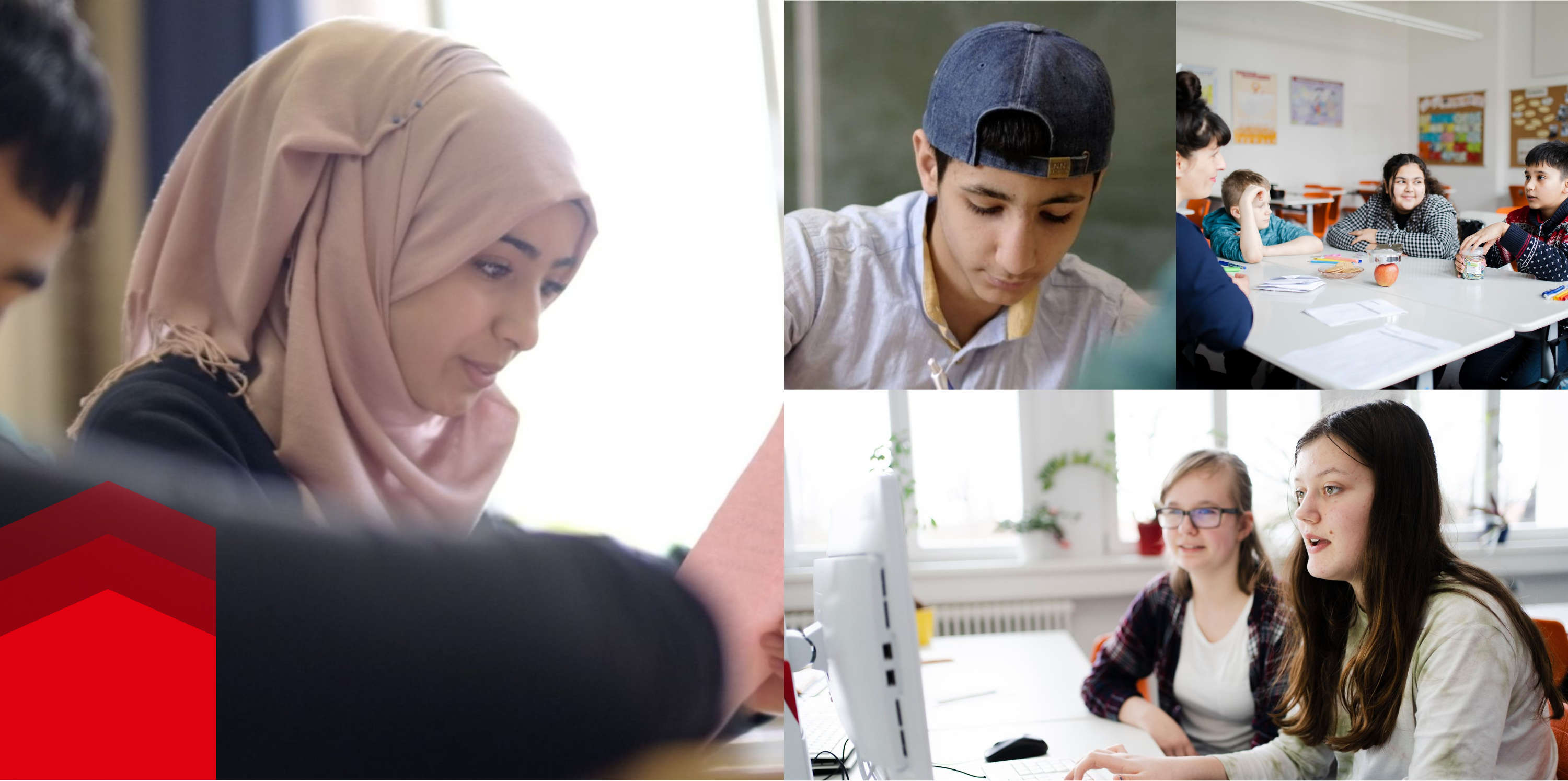 Collage de fotos con niños de diferentes naciones en la escuela