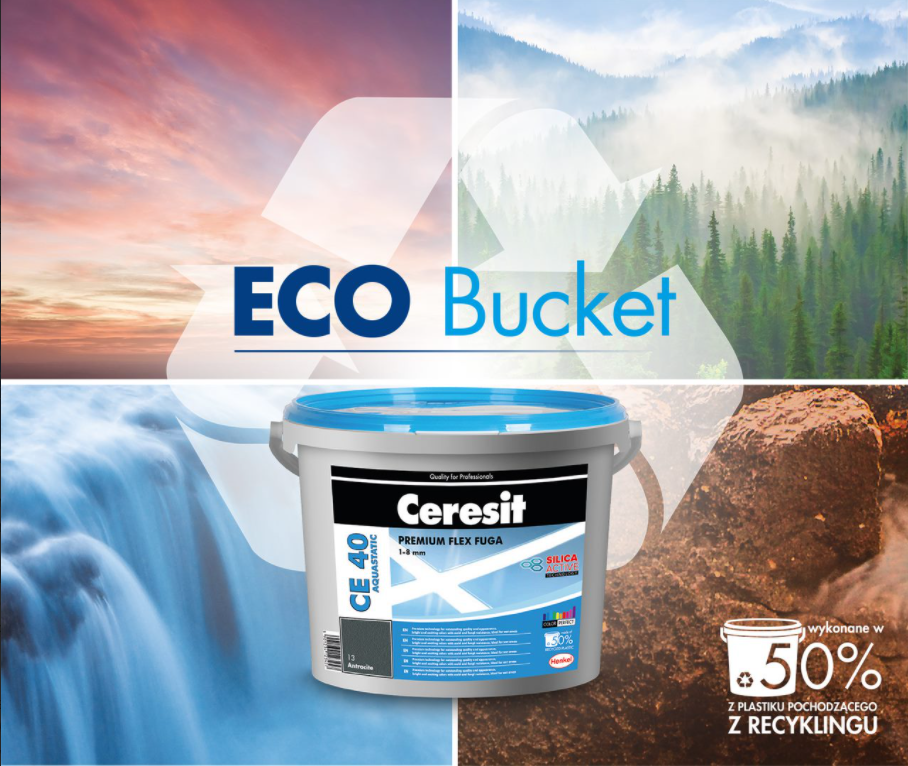 Packaging Eco Bucket de Ceresit 50% reciclado y 100% reciclable