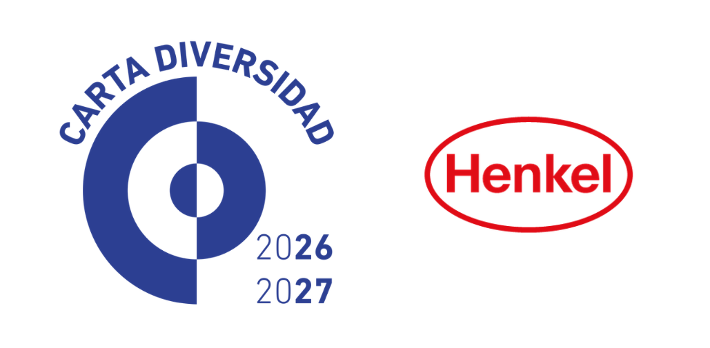 Imagen con el distintivo de la Carta de la Diversidad 2026-2027 en color azul y el logotipo de Henkel en rojo sobre fondo blanco.