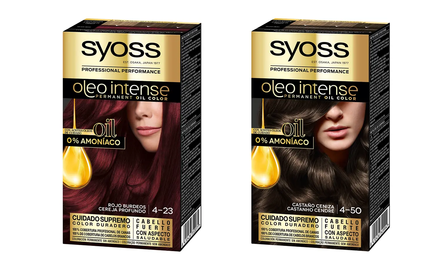 Nuevos tonos de Syoss Oleo Intense: Castaño Ceniza 4-50 y Rojo Burdeos 4-23.