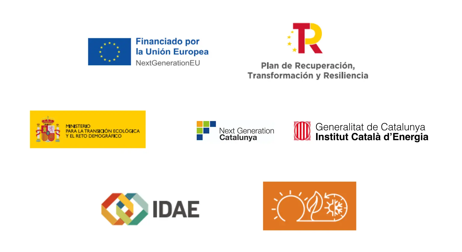 Identidades visuales de NextGenerationEU, Plan de Recuperación, Transformación y Resiliencia, Ministerio para la Transición Ecológica y el Reto Demográfico, Next Generation Catalunya, ICAEN e IDAE