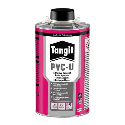 Envase alto Tangit PVC-U con tapón negro.