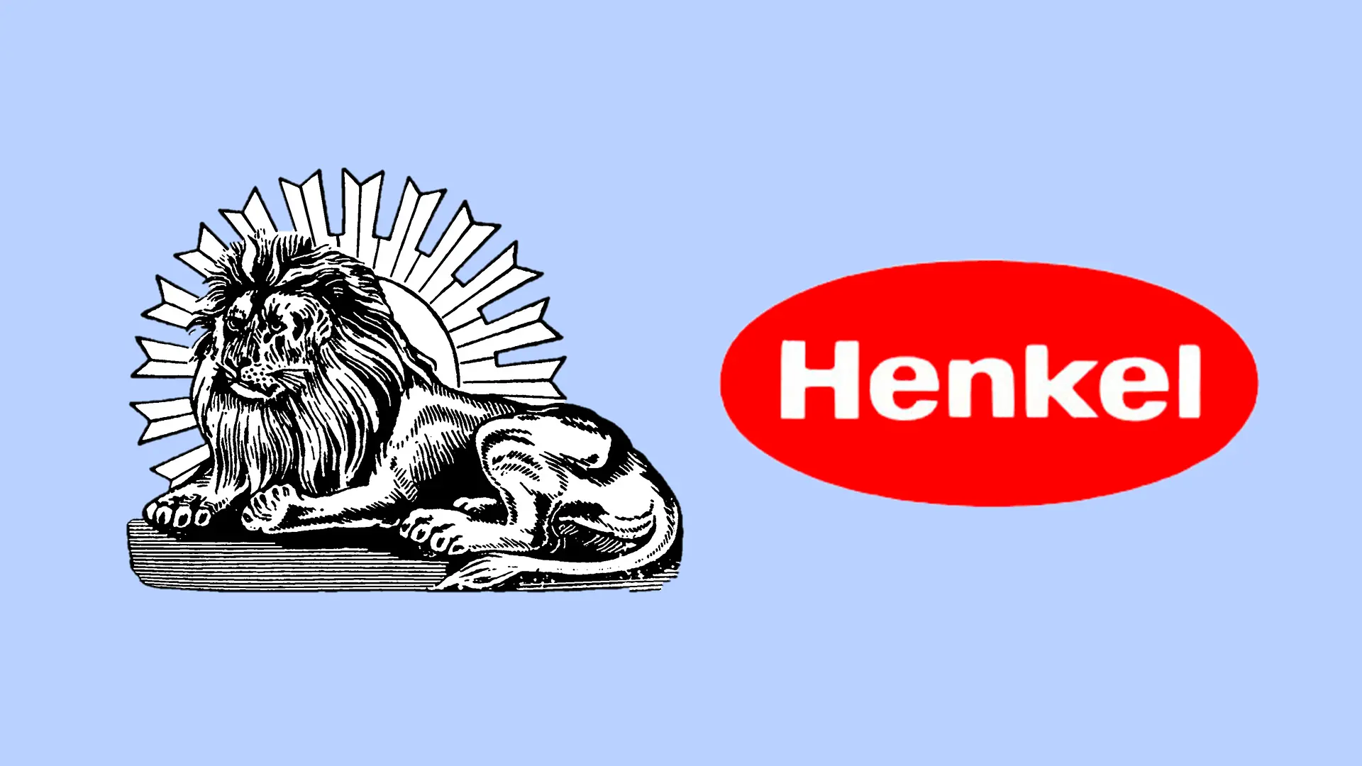 Un collage muestra ambos logos: el histórico león de Henkel está al lado del óvalo Henkel.