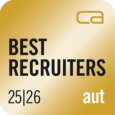 Insignia de oro de Best Recruiters Austria 25/26 que reconoce la excelencia de Henkel en la calidad de la contratación y la experiencia de los candidatos.