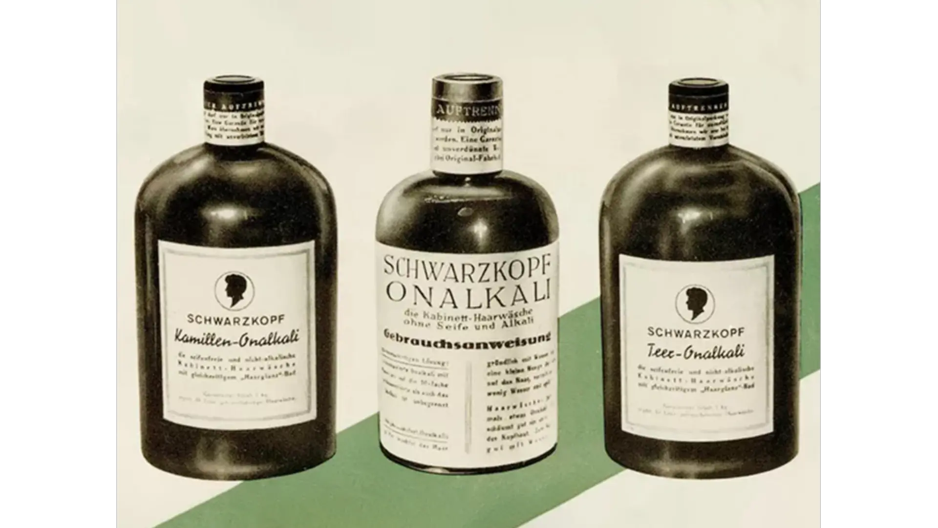Botellas antiguas de productos Schwarzkopf adquiridos por Henkel en 1995.