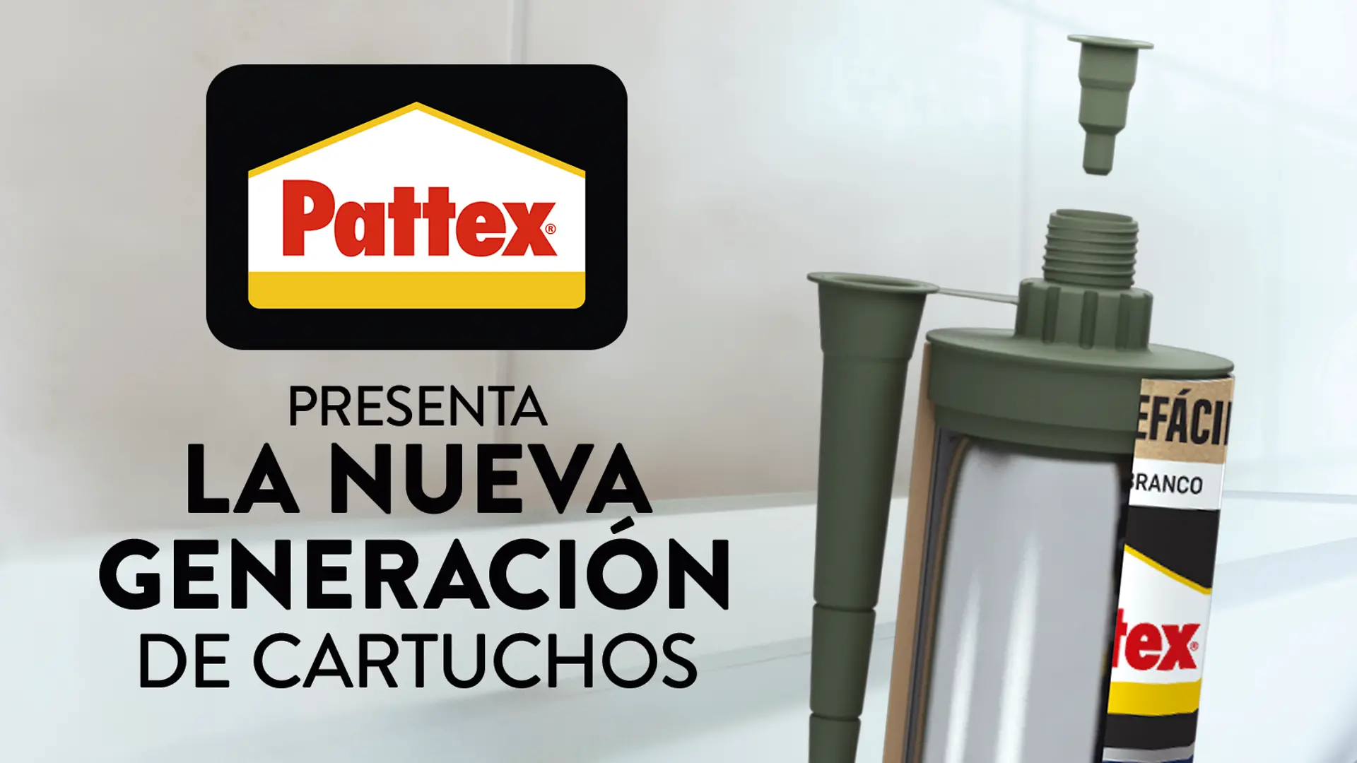 Cartucho Pattex con sistema Abrefácil y diseño sostenible de cartón reciclado.