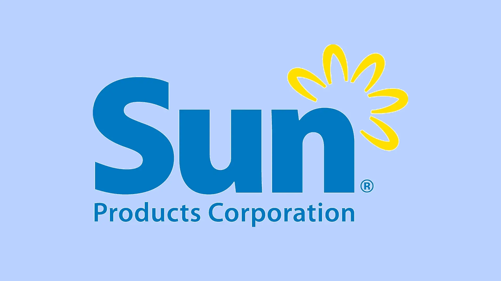 El logotipo de Sun Products Corporation sobre un fondo azul.