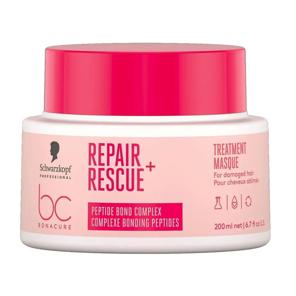 Tarro de Bonacure Repair Rescue Tratamiento, diseñado para mejorar la calidad y elasticidad del cabello.