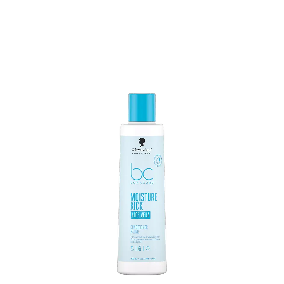 Envase de Bonacure Moisture Kick Sérum Hialurónico para mejorar la hidratación y flexibilidad del cabello.