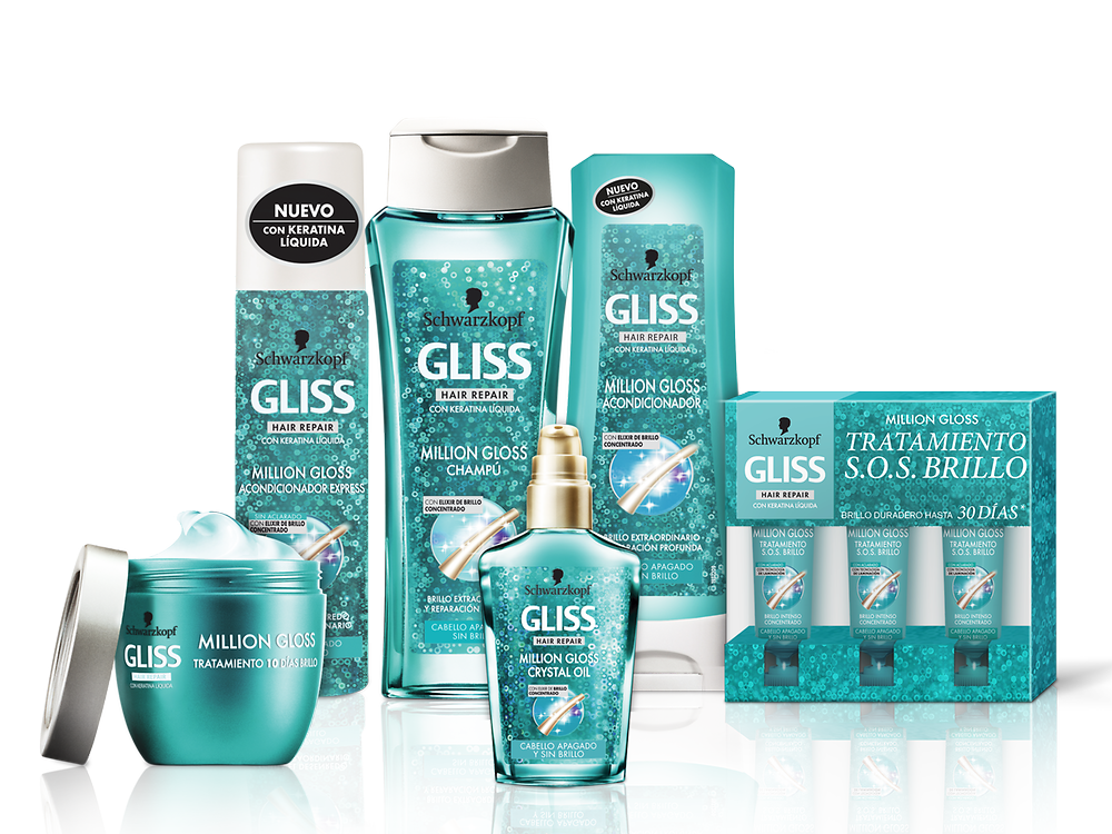 Bodegón de productos Gliss Million Gloss