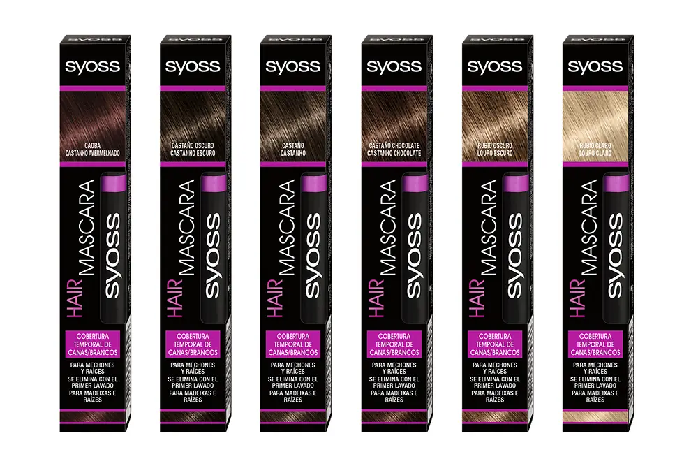 Syoss Hair Mascara: Existen 6 variedades disponibles: Caoba, Castaño Oscuro, Castaño, Castaño Chocolate, Rubio Oscuro y Rubio Claro.