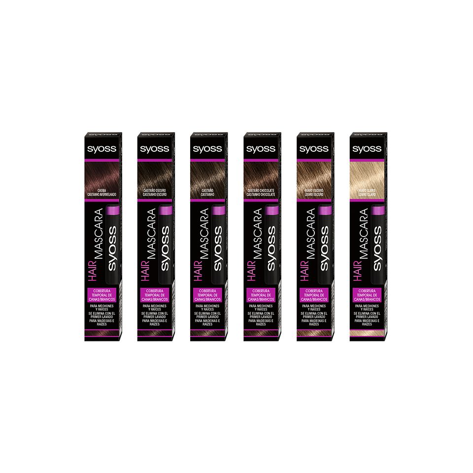 Syoss Hair Mascara: Existen 6 variedades disponibles: Caoba, Castaño Oscuro, Castaño, Castaño Chocolate, Rubio Oscuro y Rubio Claro.