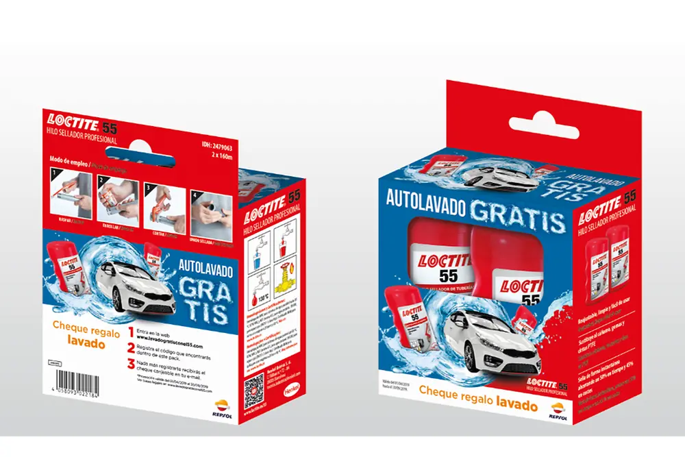 LOCTITE 55 ha lanzado al mercado un nuevo pack promocional del hilo sellador. Con la compra de este, el consumidor recibirá un cheque regalo para un autolavado gratis.