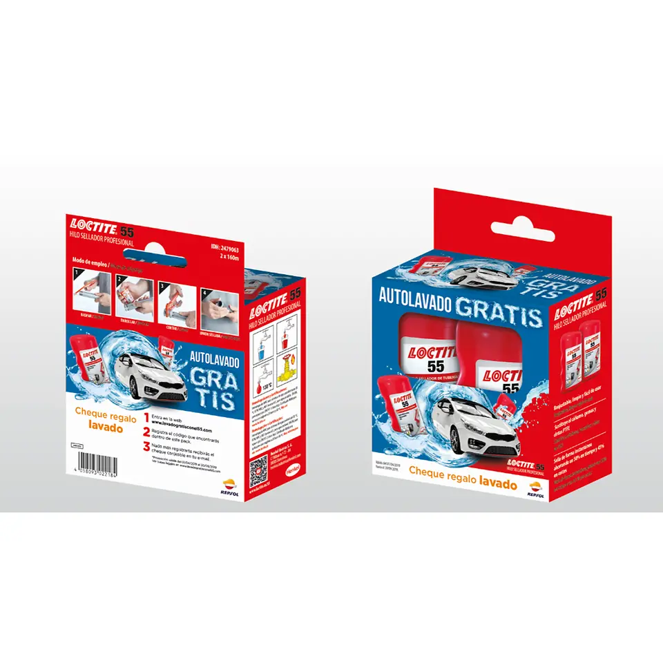 LOCTITE 55 ha lanzado al mercado un nuevo pack promocional del hilo sellador. Con la compra de este, el consumidor recibirá un cheque regalo para un autolavado gratis.
