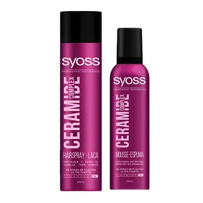 GAMA SYOSS CERAMIDE COMPLEX. Fijación fuerte sin apelmazar, aporta fuerza y cuida el cabello.