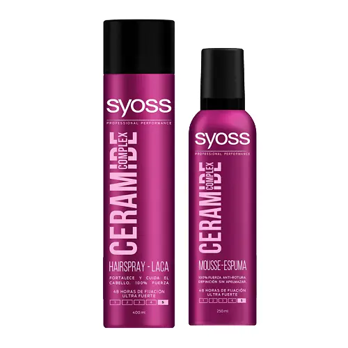 GAMA SYOSS CERAMIDE COMPLEX. Fijación fuerte sin apelmazar, aporta fuerza y cuida el cabello.